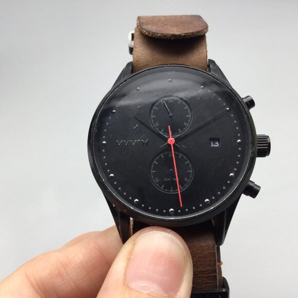 MVMT Outback Chronograph Watch Men 42mm Black Date Leather Band New Battery - Picture 6 of 15
